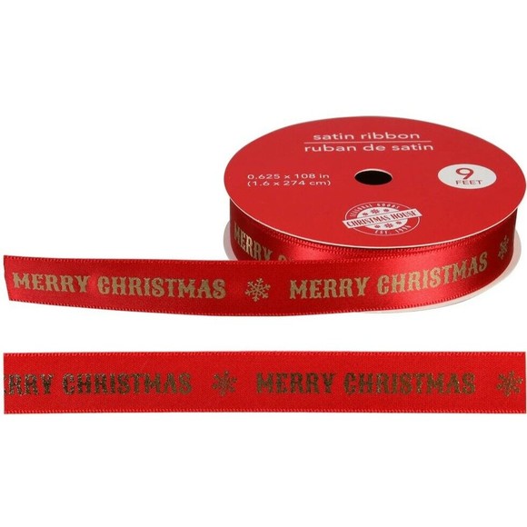 Crafter's Square 5/8" x 3 yds Christmas Metallic Satin Ribbon - Red/Gold R041 - Picture 1 of 1